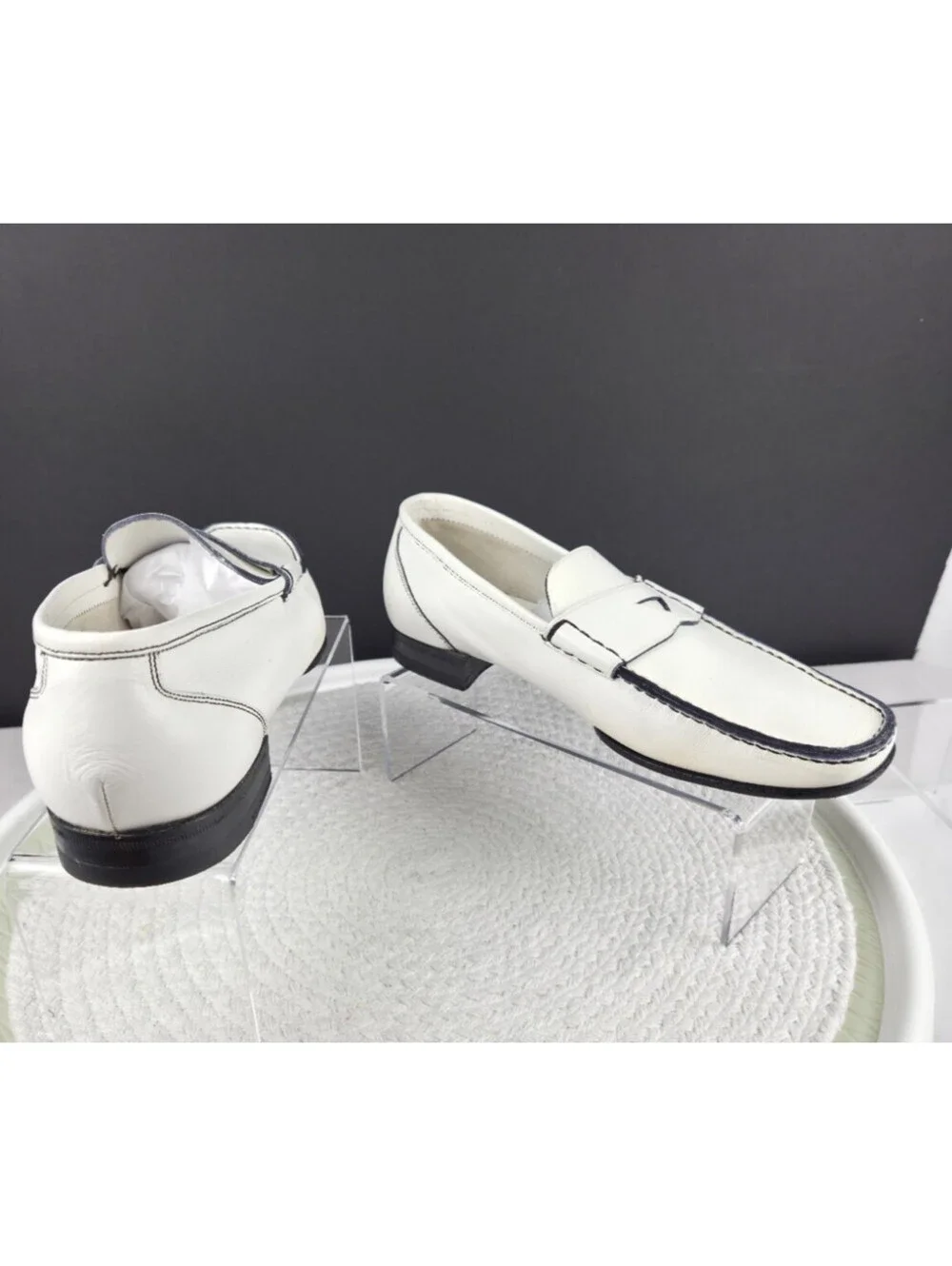 Santoni White Leather Loafers Made in Italy Womens Size 8 B Driving Moccasin...
